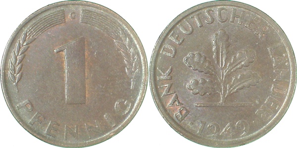 1 Pfennig 1949 G ss J376 ss 1 Pfennig