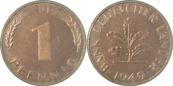 1 Pfennig 1949 J stgl Erstabschlag zaponiert