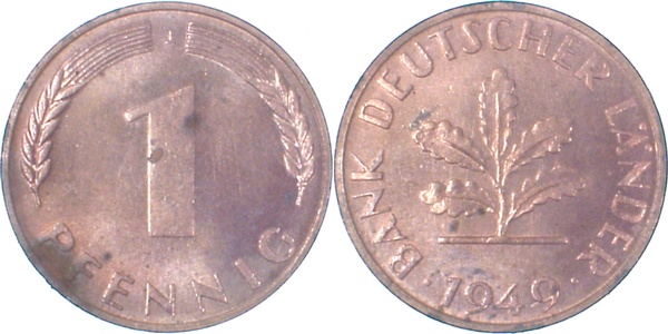 1 Pfennig 1949 J bfr/stgl Ea leichte Korr J376 bfr / stgl 1 Pfennig