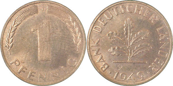 1 Pfennig 1949 J bfr , minimale Spots