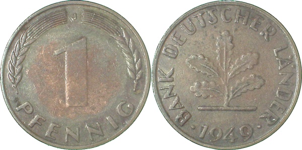 1 Pfennig 1949 J vz J376 vz 1 Pfennig