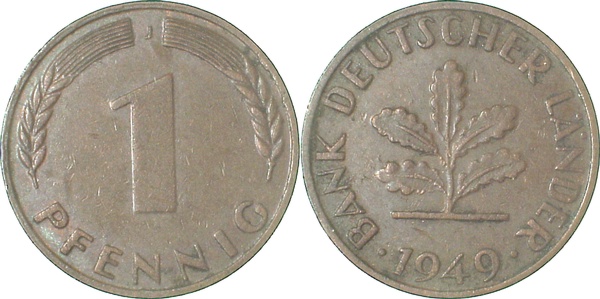 1 Pfennig 1949 J Variante ss/vz J376 ss / vz 1 Pfennig