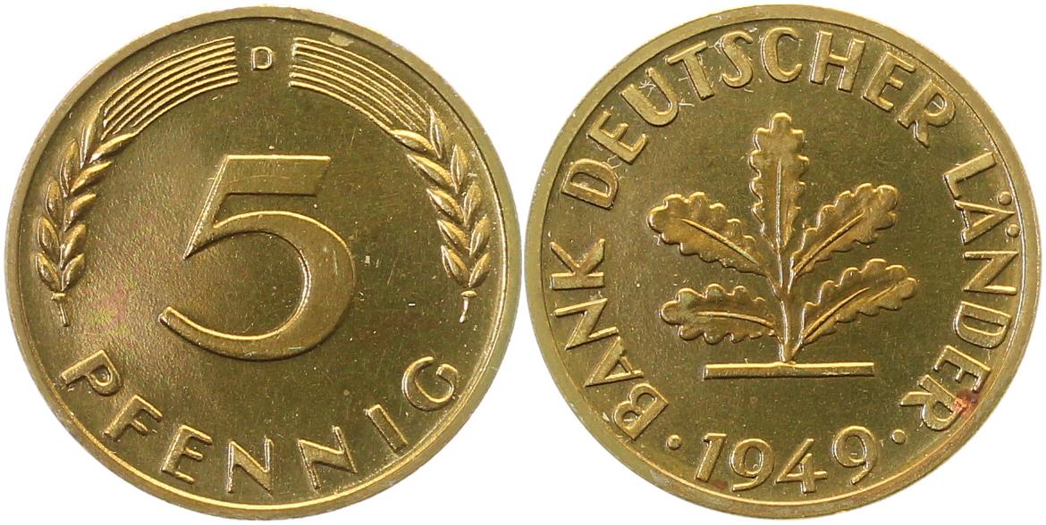 5 Pfennig 1949 D BDL PPProof Auflage: 250 Exemplare