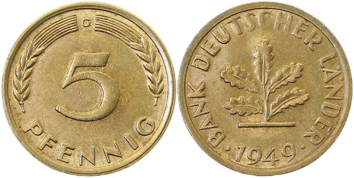 5 Pfennig 1949 G bfr, zaponiert