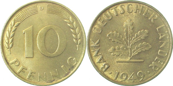 10 Pfennig 1949 D bfr/stgl, BDL