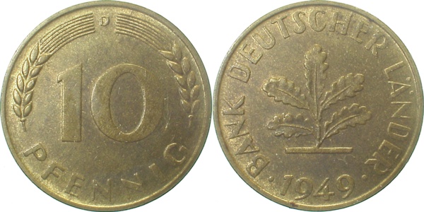 10 Pfennig 1949 D bfr 1V1 J378 bfr 10 Pfennig