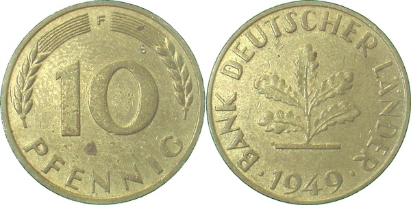 10 Pfennig 1949 F stgl.fein EA!!