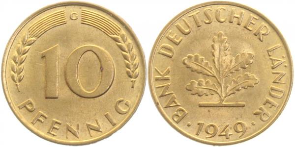 10 Pfennig 1949 G zaponiert J378 BDL