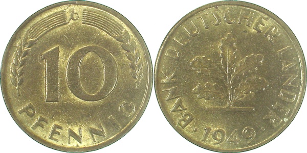10 Pfennig 1949 G f bfr/sch St Riß J378 10 Pfennig