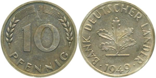10 Pfennig 1949 J PP Proof etwas fleckig J378