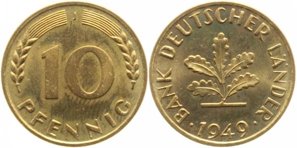 10 Pfennig 1949 J bfr J378 BDL zaponiert