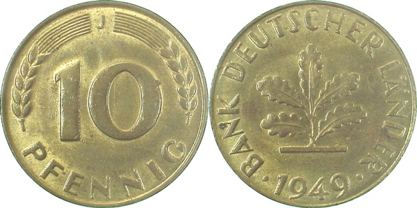 10 Pfennig 1949 J bfr J378 BDL
