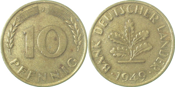 10 Pfennig 1949 J ss/vz J378 ss / vz 10 Pfennig