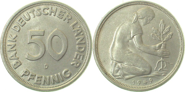 50 Pfennig 1949 D vz/bfr J379 vz / bfr 50 Pfennig