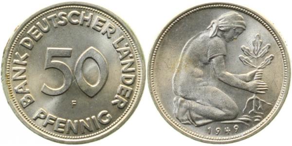 50 Pfennig 1949 F J3379 bfr/stgl Bank Deutscher Länder