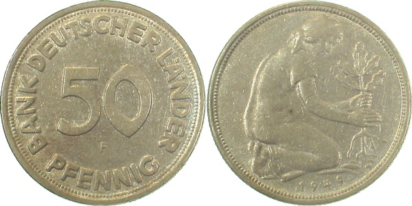 50 Pfennig 1949 F ss/vz J379 ss / vz 50 Pfennig