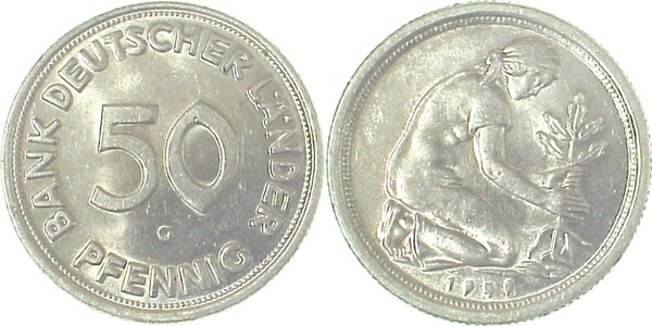 50 Pfennig 1949 G vz/bfr J379 vz / bfr 50 Pfennig