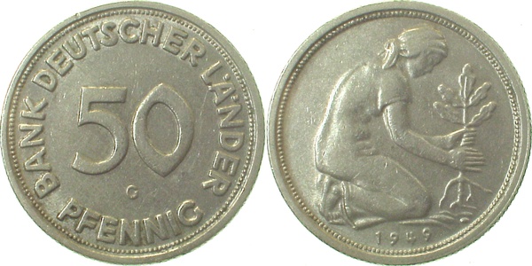 50 Pfennig 1949 G ss/vz J379 ss / vz 50 Pfennig