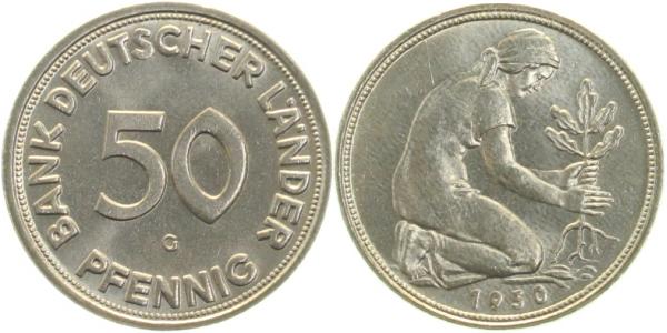 50 Pfennig 1950 G Bank Deutscher Länder bfr/stgl! J379
