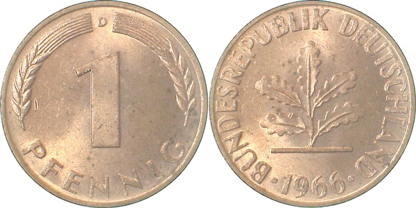 1 Pfennig 1966 D bfr J380 bfr 1 Pfennig