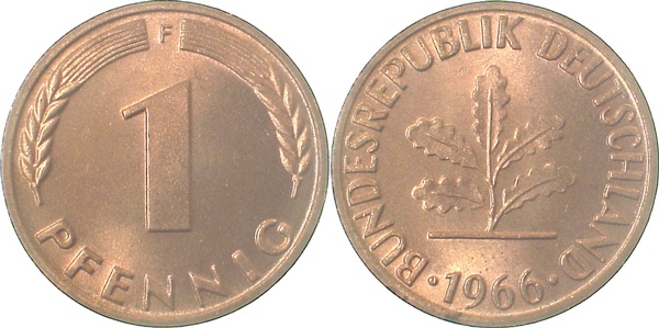1 Pfennig 1966 F stgl fein J380 stgl 1 Pfennig