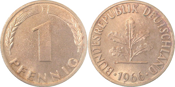 1 Pfennig 1966 F stgl J380 stgl 1 Pfennig