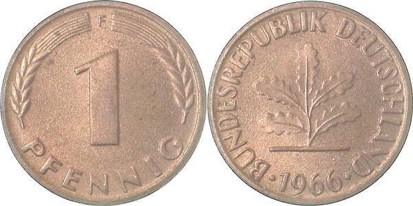 1 Pfennig 1966 F bfr/stgl J380 bfr / stgl 1 Pfennig