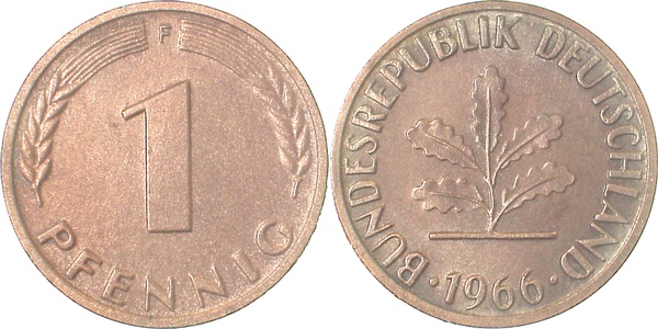 1 Pfennig 1966 F bfr J380 bfr 1 Pfennig