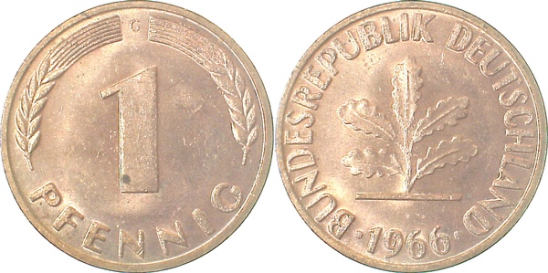 1 Pfennig 1966 G bfr J380 bfr 1 Pfennig