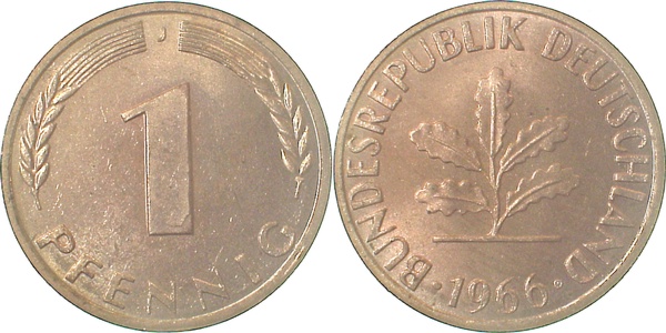 1 Pfennig 1966 J stgl J380 stgl 1 Pfennig