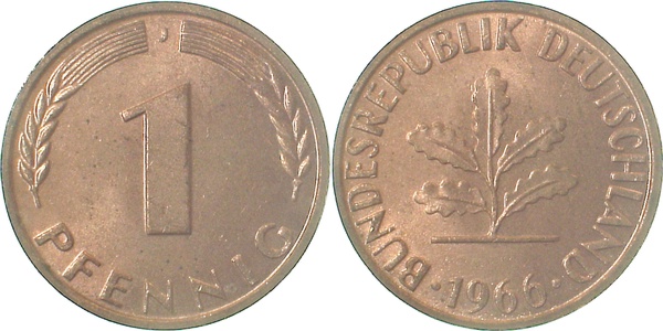 1 Pfennig 1966 J bfr/stgl J380 bfr / stgl 1 Pfennig