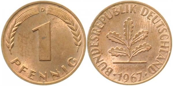 1 Pfennig 1967 D bfr/stgl J380 bfr / stgl 1 Pfennig