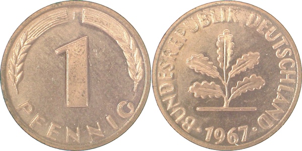 1 Pfennig 1967 F PP Proof J380Auflage: 1600 Exemplare