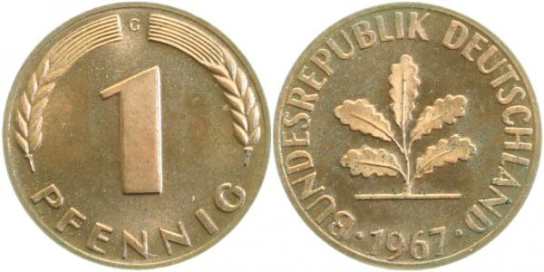 1 Pfennig 1967 G PP Proof 380 Auflage: 3630 Exemplare