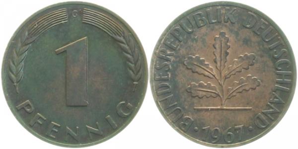 1 Pfennig 1967 G PP herrliche dunkle Patina! J380