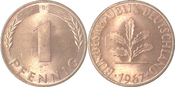 1 Pfennig 1967 G bfr/stgl J380 bfr / stgl 1 Pfennig