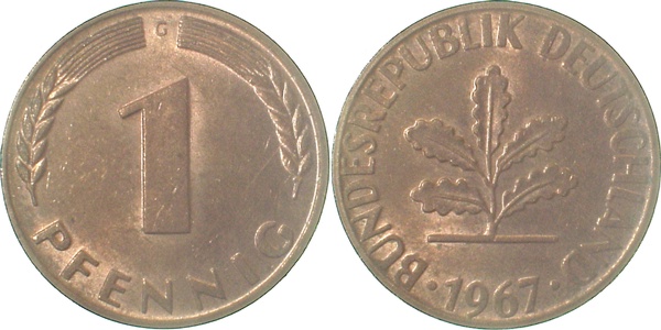 1 Pfennig 1967 G f bfr J380 bfr 1 Pfennig