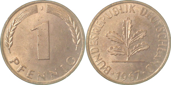 1 Pfennig 1967 J bfr J380 bfr 1 Pfennig