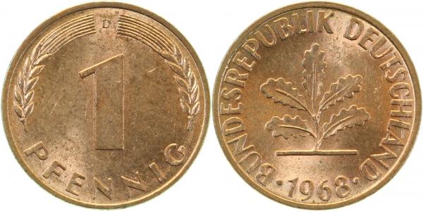 1 Pfennig 1968 D bfr J380 bfr 1 Pfennig