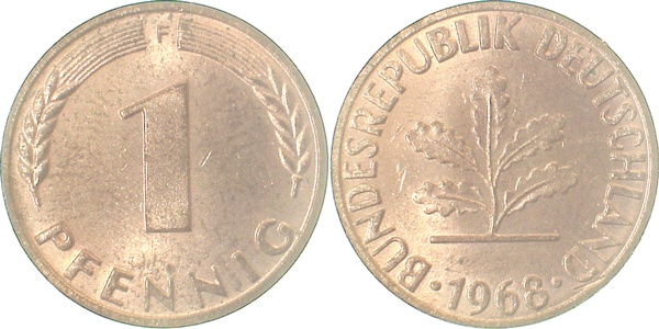 1 Pfennig 1968 F bfr/stgl J380 bfr / stgl 1 Pfennig