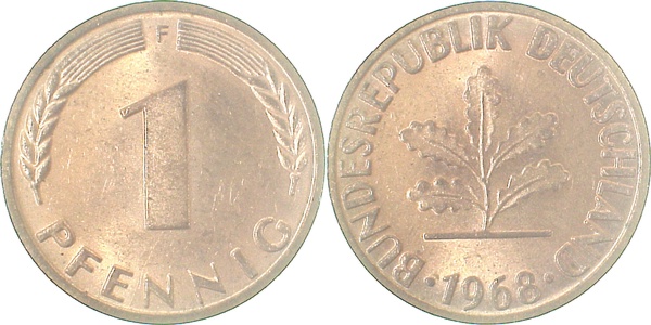 1 Pfennig 1968 F bfr J380 bfr 1 Pfennig