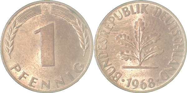 1 Pfennig 1968 G bfr J380 bfr 1 Pfennig