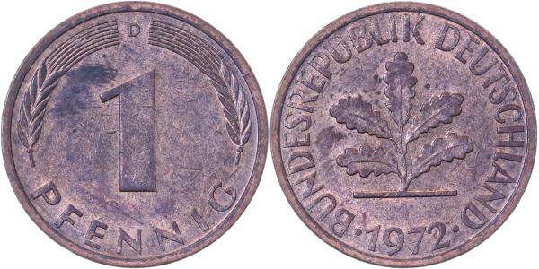 1 Pfennig 1972 D | Variante | Mzz dünn, hochstehend J380