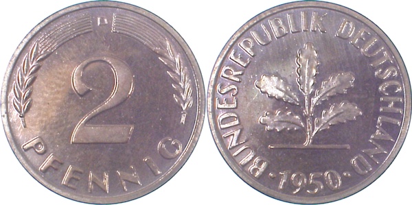 2 Pfennig 1950 D PP Proof J381