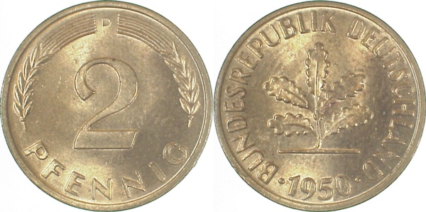 2 Pfennig 1950 D stgl J381 stgl 2 Pfennig