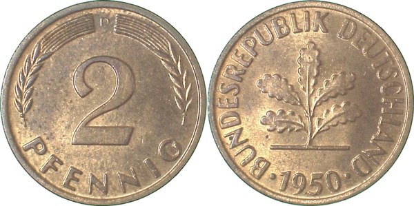 2 Pfennig 1950 D bfr J381 bfr