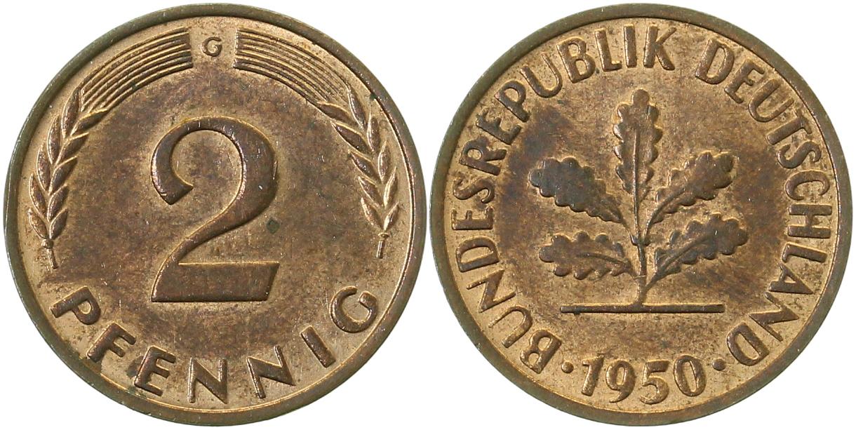 2 Pfennig 1950 G f stgl J381 stgl
