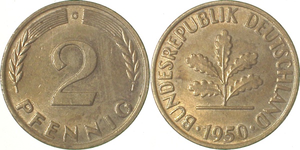 2 Pfennig 1950 G bfr/f bfr J381