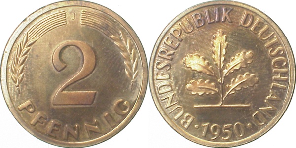 2 Pfennig 1950 J PP J381 Proof