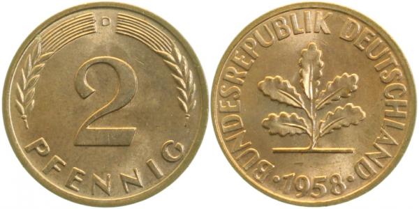 2 Pfennig 1958 D bfr J381 bfr